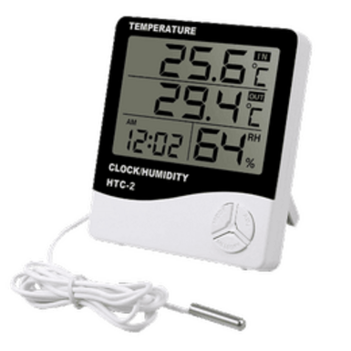 HTC-2 Измеритель температуры и влажности с цифровым дисплеем с двумя датчиками температуры для внутреннего и наружного измерения с проводным зондом